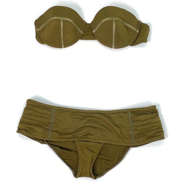 NANETTE LEPORE Olive Green Strapless Bikini #BF5 - Picture 2 of 8